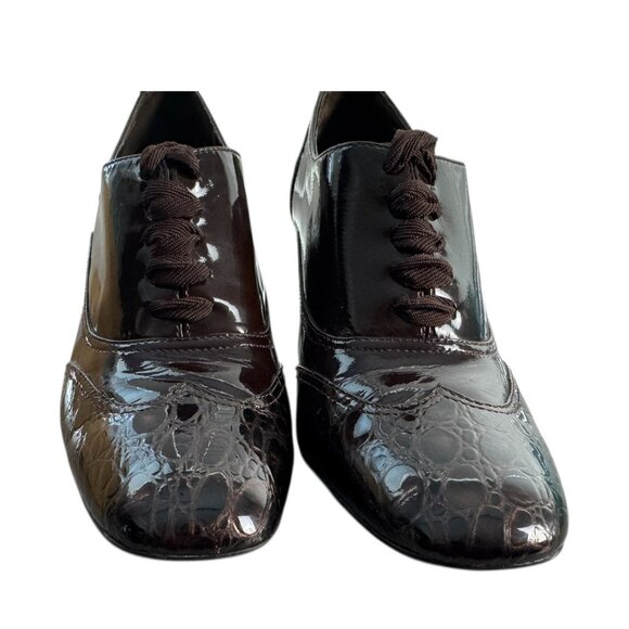 Franco Sarto Artist's Collection A-Hammer Brown Patent Leather Oxford Heels 10M - Picture 3 of 12